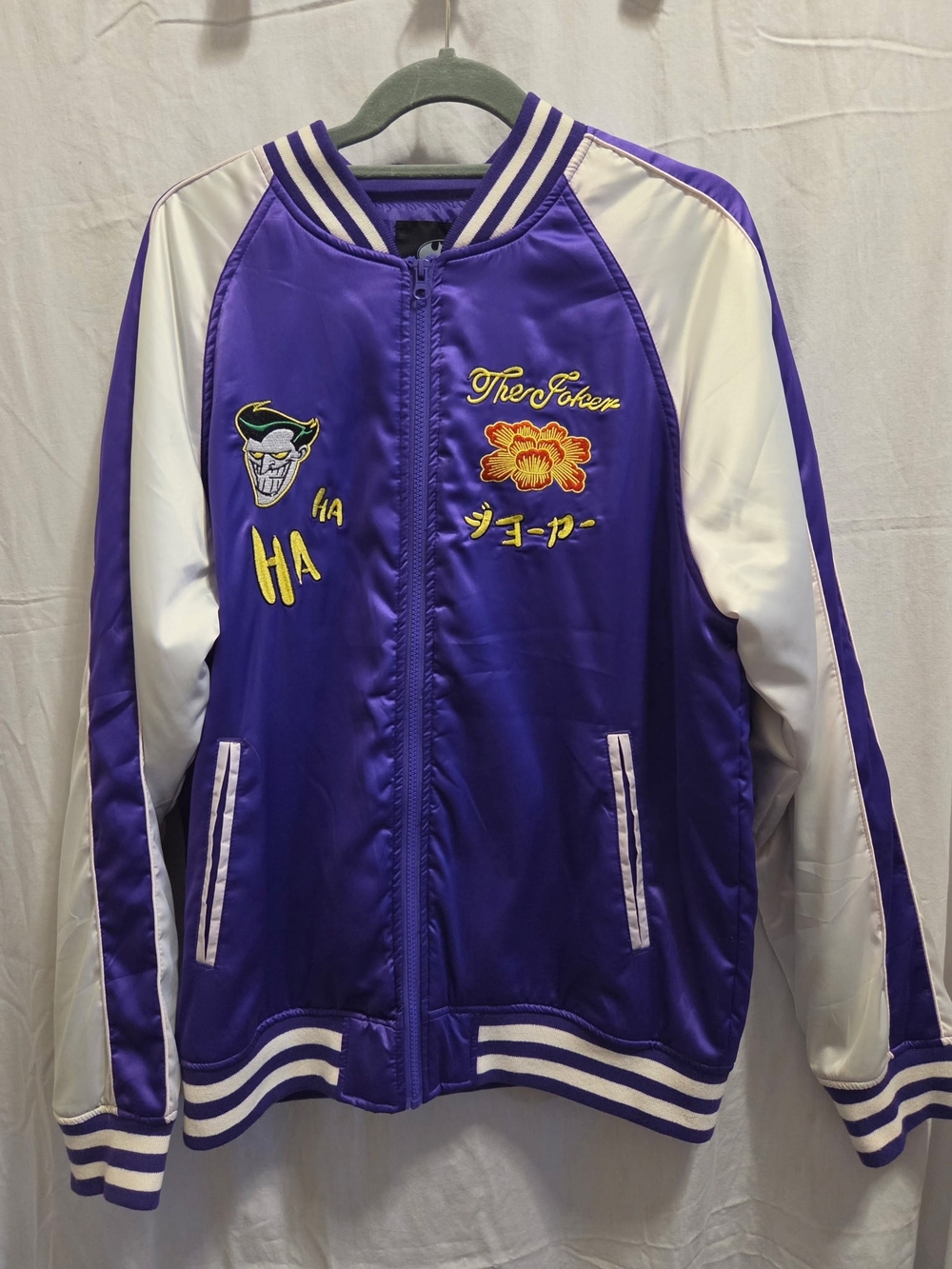 Batman Purple and White Satin Bomber Jacket